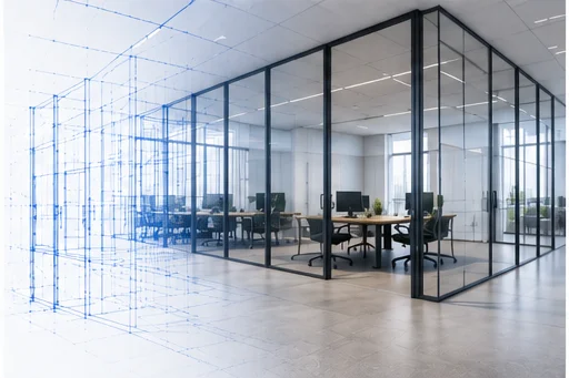 Interior glass partition wall